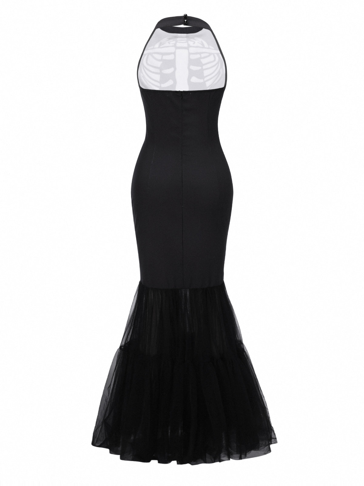 [Pre-Sale] Black & White 1930s Halter Skull Mesh Fishtail Dress