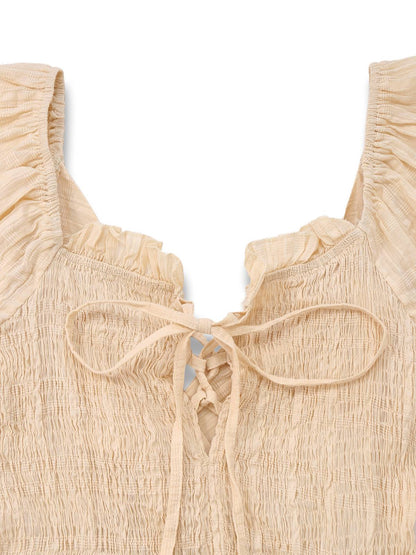 Apricot 1950s Solid Cotton Tie-Back Smocked Dress
