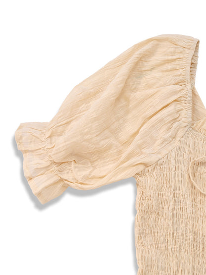 Apricot 1950s Solid Cotton Tie-Back Smocked Dress
