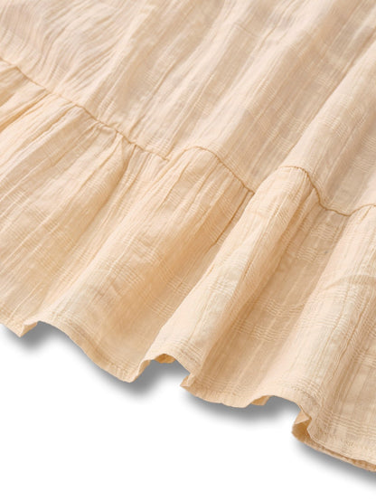 Apricot 1950s Solid Cotton Tie-Back Smocked Dress