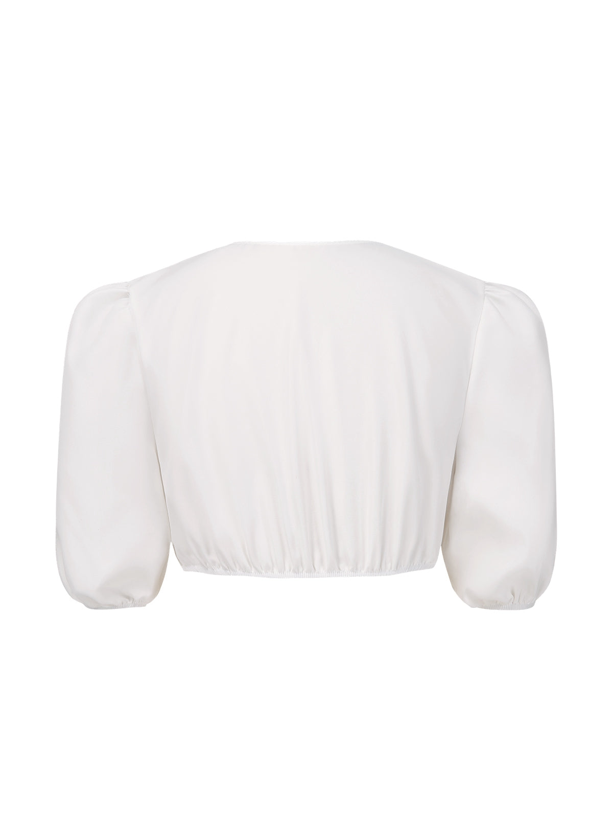 [Pre-Sale] White 1950s Ruched V-Neck Puff Sleeve Crop Top