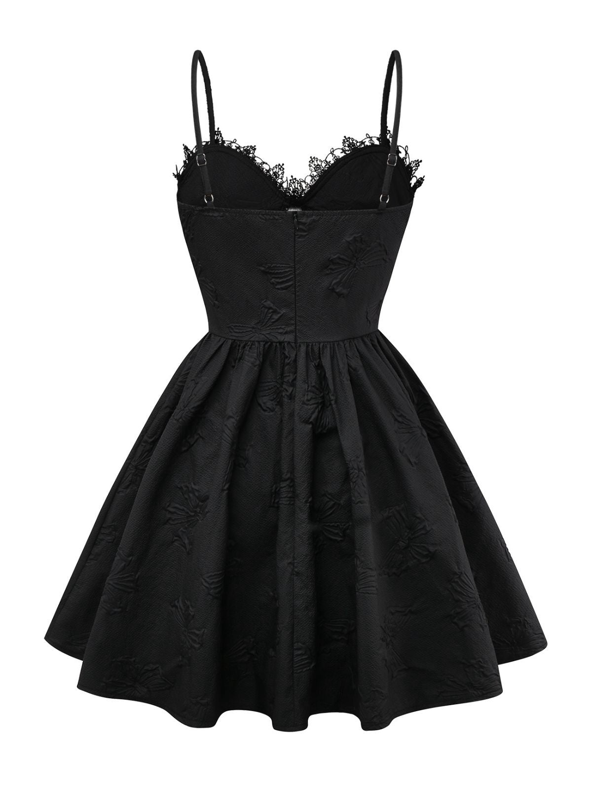 Black 1960s Gothic 3D-Rose Jacquard Lace-Up Dress