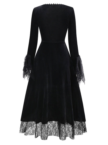 Red 1930s Halloween Vampire Queen Lace-Up Dress