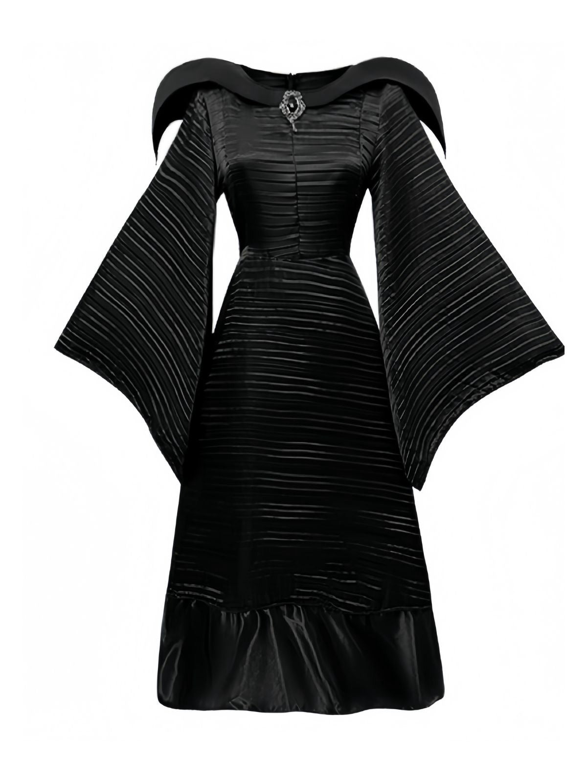 Black 1930s Halloween Maleficent Batwing Sleeve Dress Set