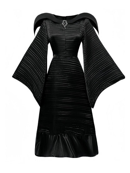 Black 1930s Halloween Maleficent Batwing Sleeve Dress Set