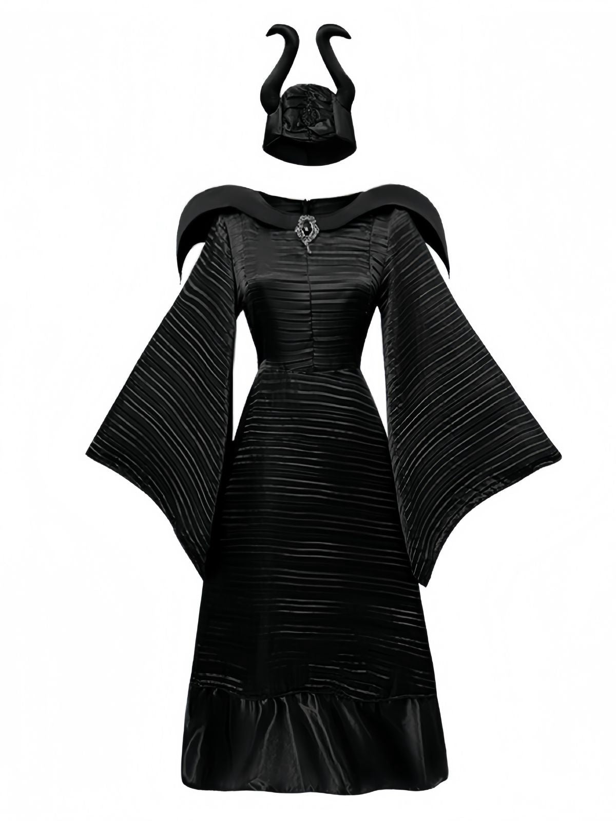 Black 1930s Halloween Maleficent Batwing Sleeve Dress Set