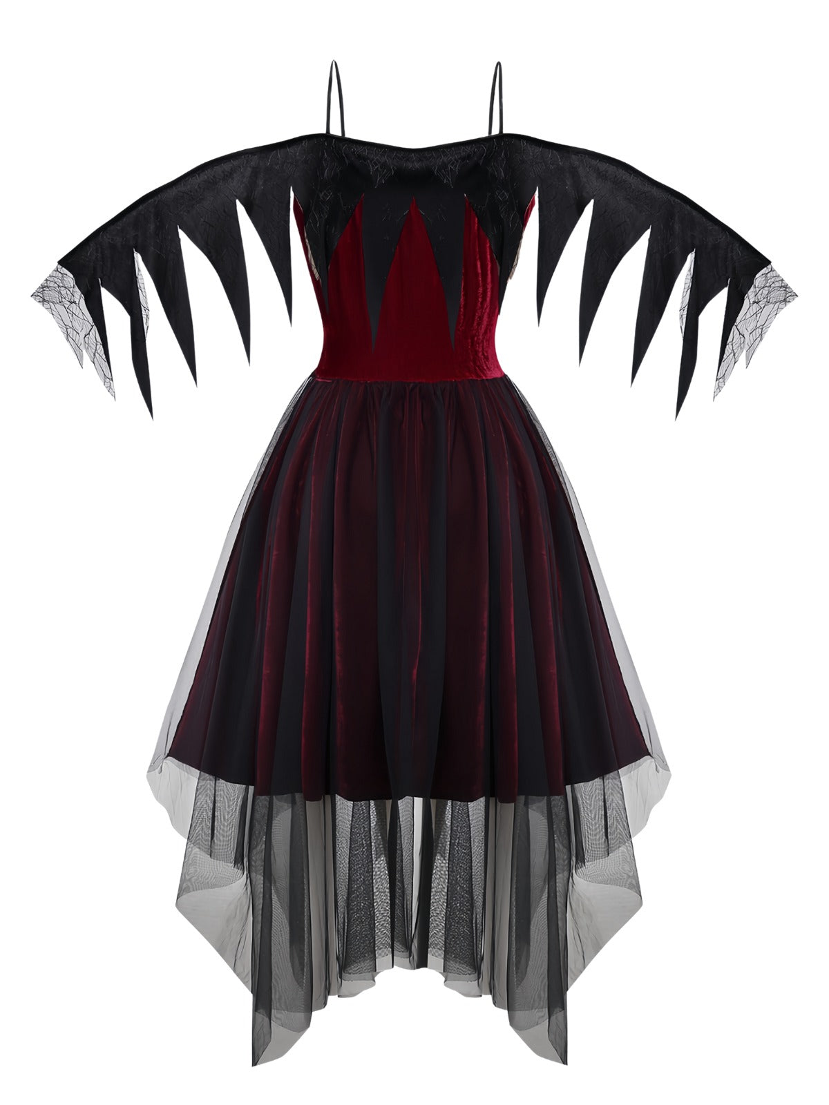 Burgundy 1960s Gothic Mesh Strapless Irregular Hem Dress