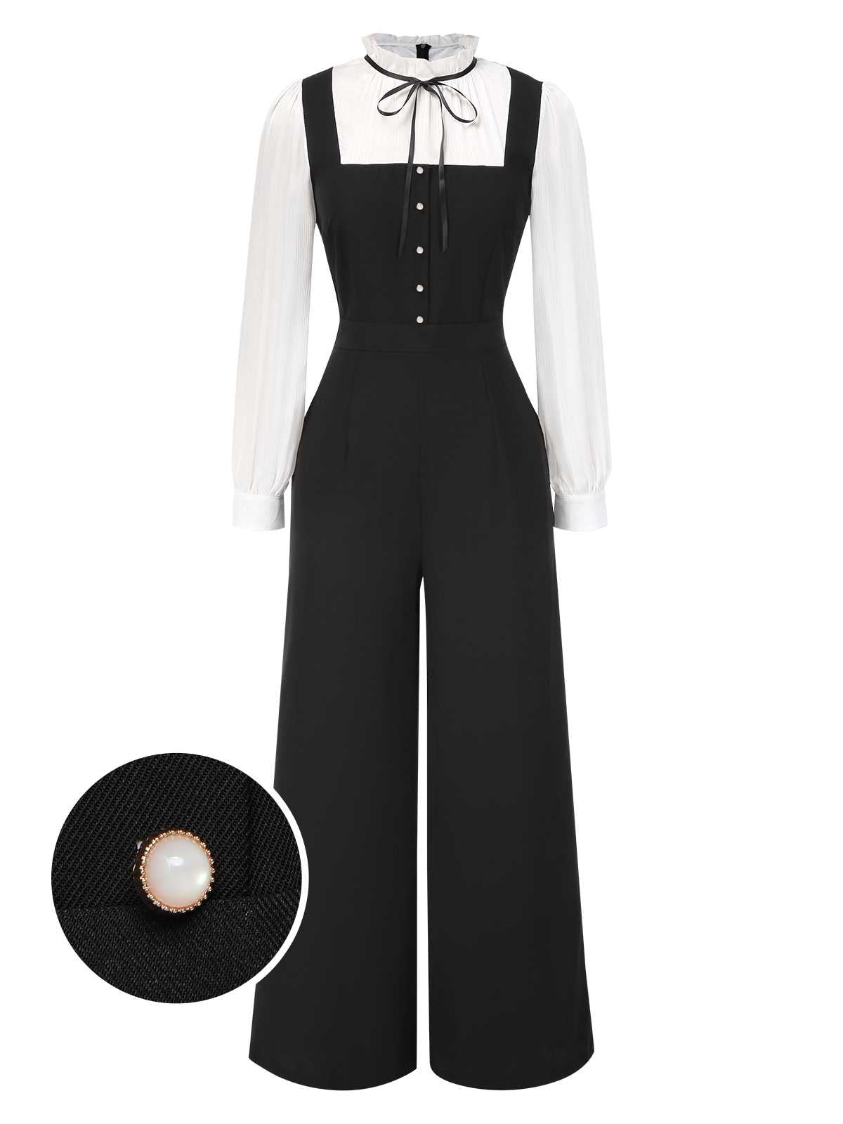 [Pre-Sale] Black&White 1930s Bow Ruffled Collar Jumpsuit