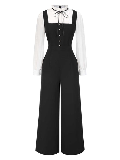 [Pre-Sale] Black&White 1930s Bow Ruffled Collar Jumpsuit