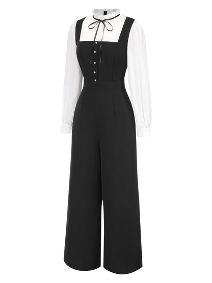[Pre-Sale] Black&White 1930s Bow Ruffled Collar Jumpsuit