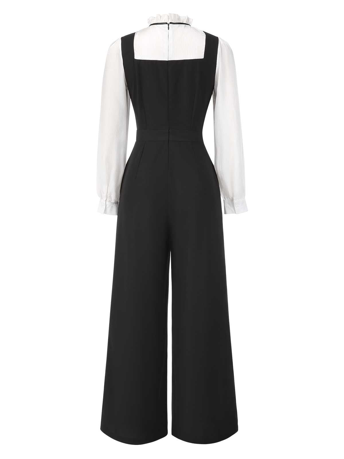 [Pre-Sale] Black&White 1930s Bow Ruffled Collar Jumpsuit