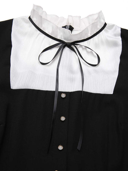 [Pre-Sale] Black&White 1930s Bow Ruffled Collar Jumpsuit