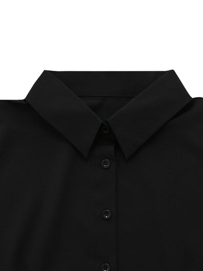 2PCS Black 1950s Lapel Blouse & Floral Skirt