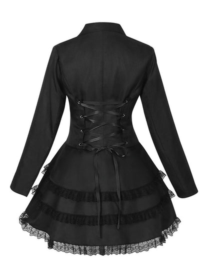 1950s Lapel Double Breasted Layered Skirted Jacket