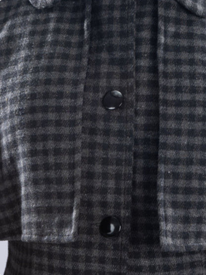 Gray 1950s Halloween Wednesday Plaid Faux-Wool Cape Coat