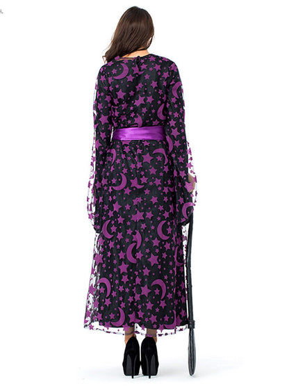Deep Purple 1930s Star & Moon Batwing Sleeve Witch Dress Set