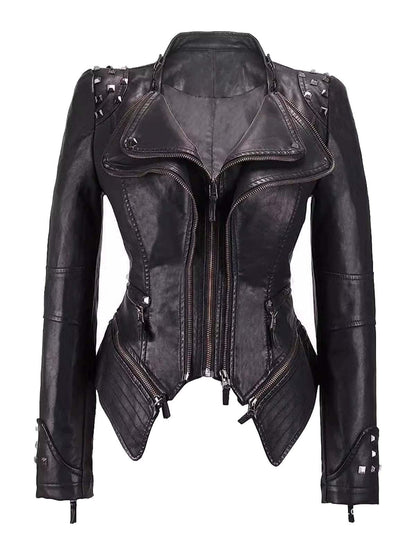 Black 1980s Irregualr Hem Rivet Motocycle Jacket