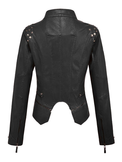 Black 1980s Irregualr Hem Rivet Motocycle Jacket