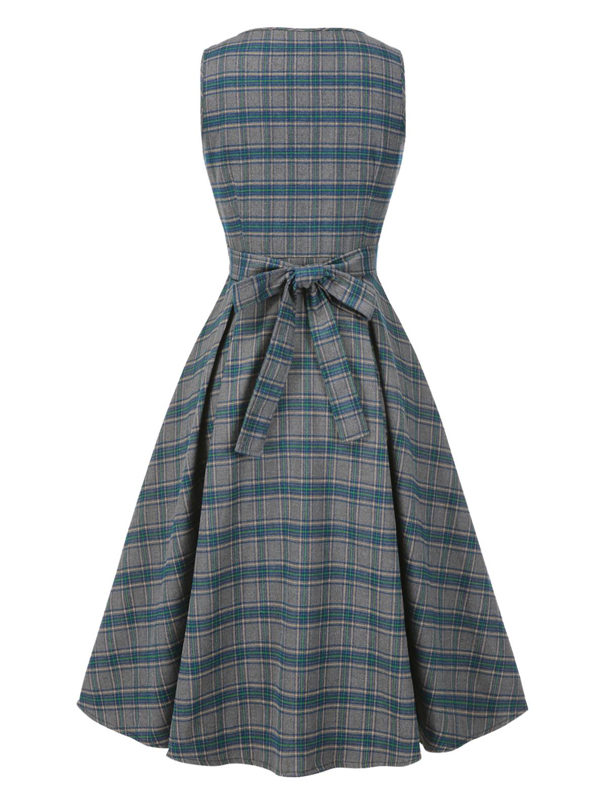 [Pre-Sale] 2PCS Gray 1950s Plaid Ruffled Dress & Cotton Blouse