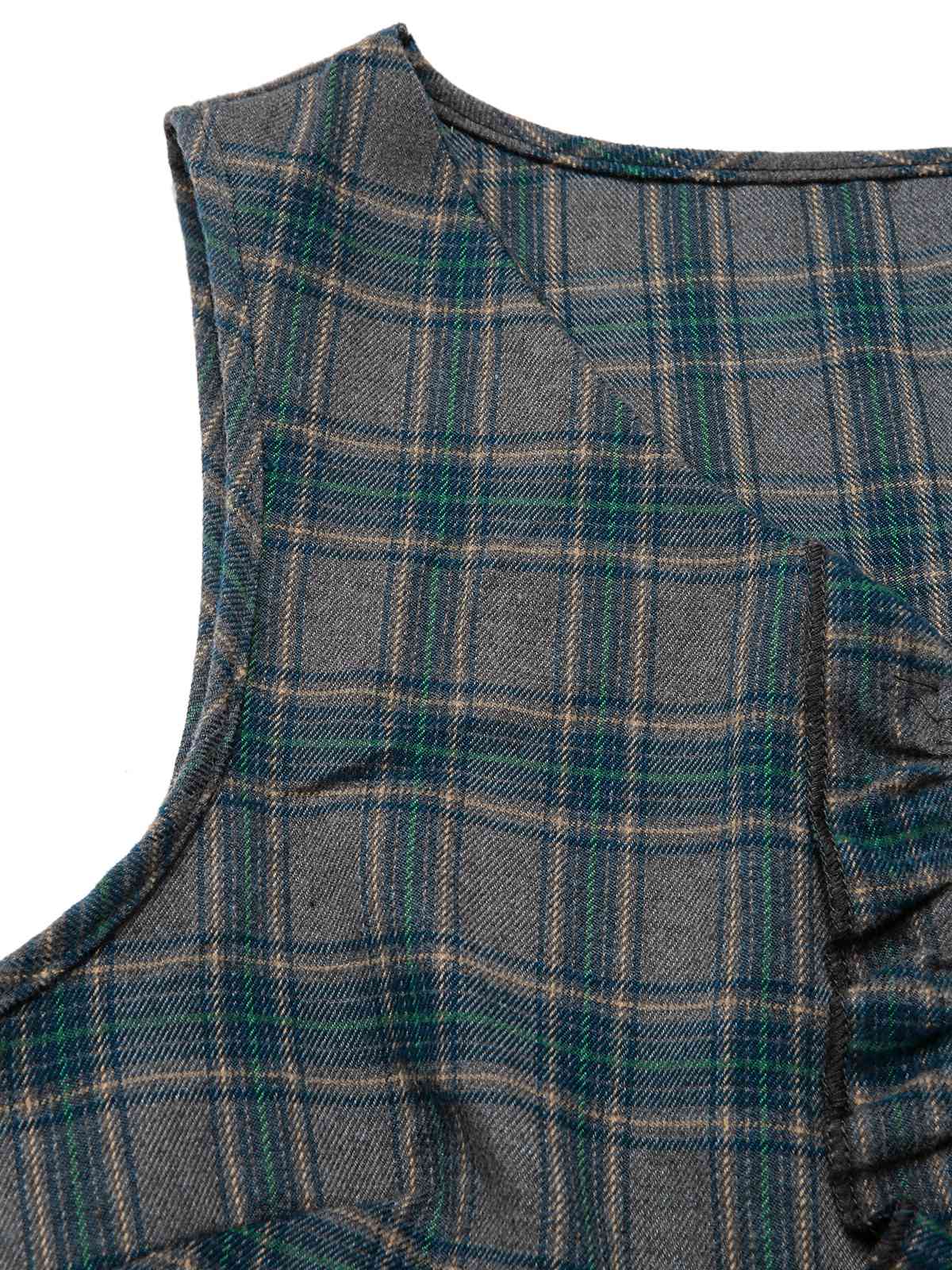 [Pre-Sale] 2PCS Gray 1950s Plaid Ruffled Dress & Cotton Blouse