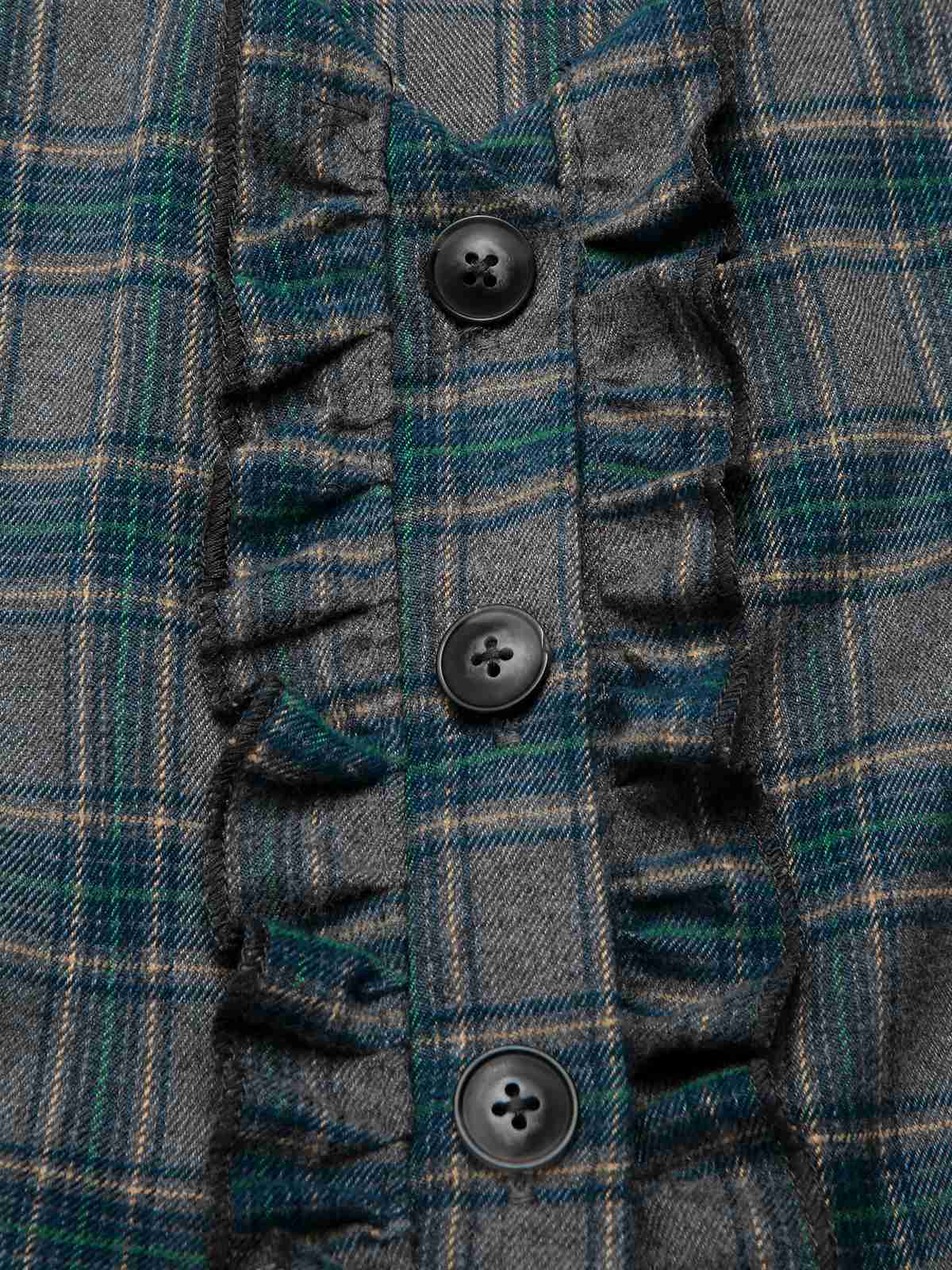 [Pre-Sale] 2PCS Gray 1950s Plaid Ruffled Dress & Cotton Blouse