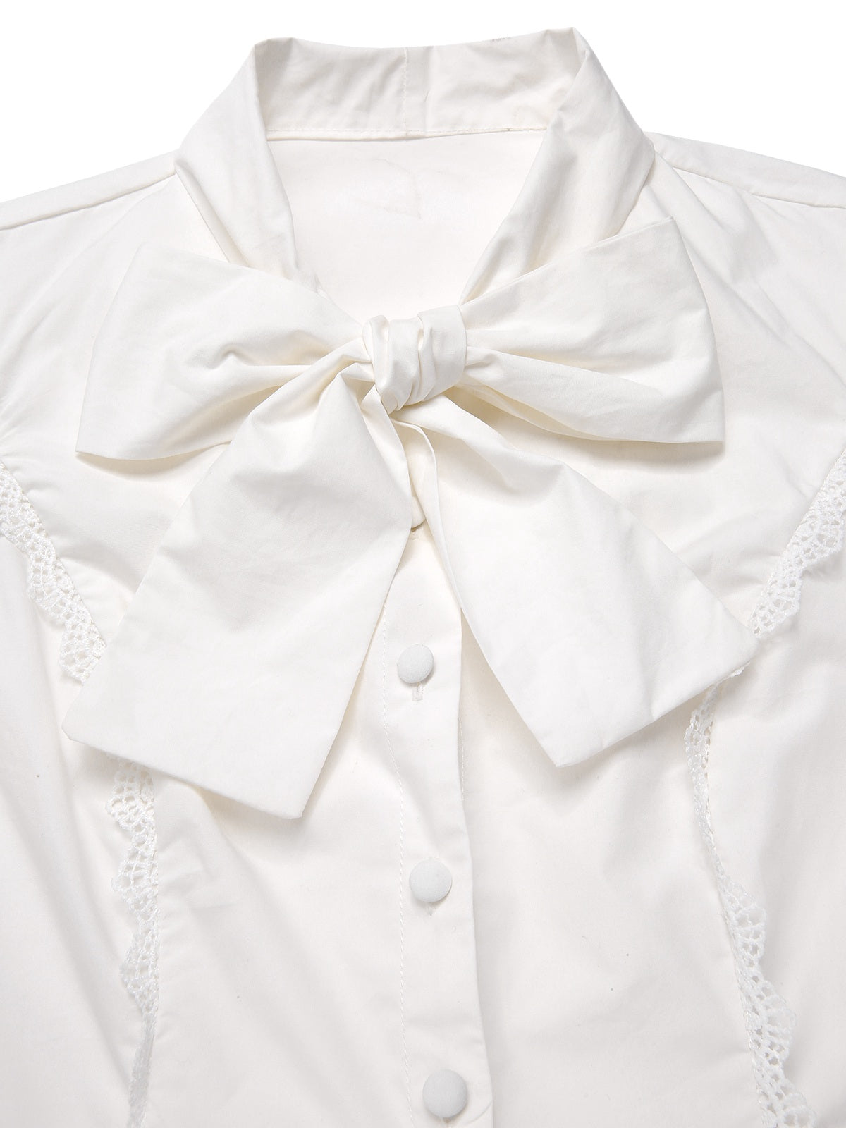 [Pre-Sale] White 1950s Solid Cotton Tie-Neck Bow Blouse