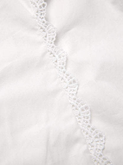 [Pre-Sale] White 1950s Solid Cotton Tie-Neck Bow Blouse