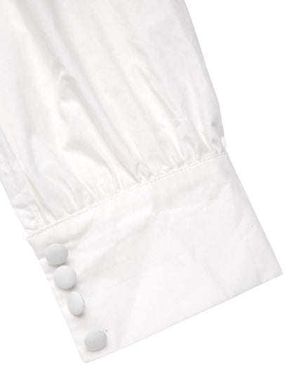 [Pre-Sale] White 1950s Solid Cotton Tie-Neck Bow Blouse