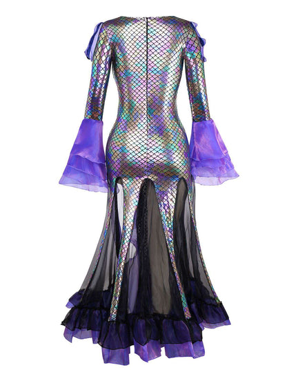 Purple 1930s Halloween Vampire Fish Scales Mermaid Dress