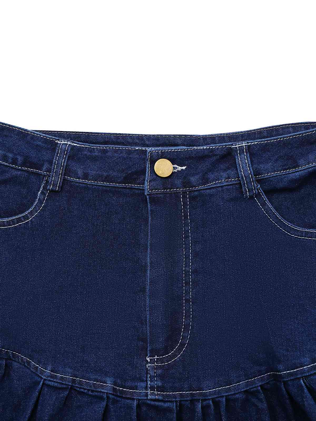 Dark Blue 1960s Ruffled Denim Skirt