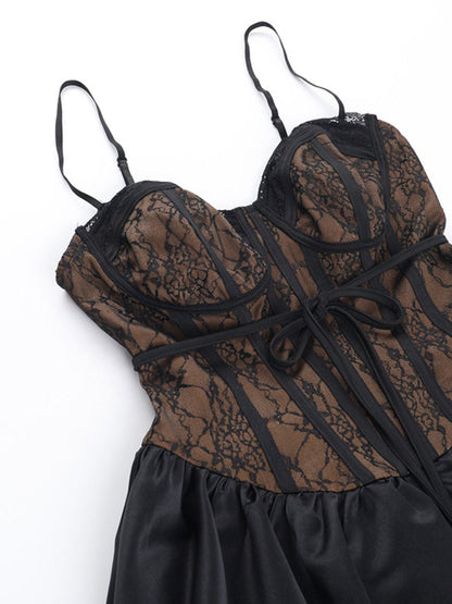 2PCS Black 1960s Lace Cover-Up & Puffy Dress