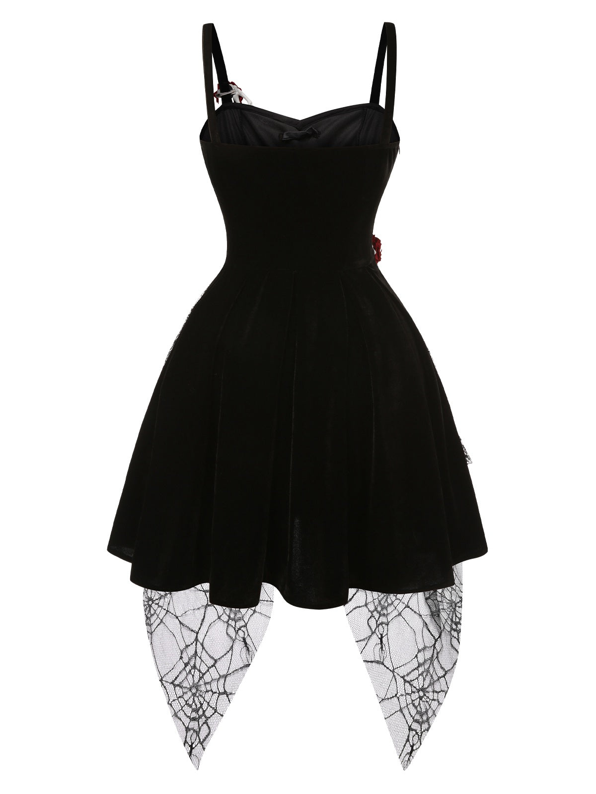 [Pre-Sale] Black 1950s Halloween Skeleton Hand Spiderweb Rose Dress