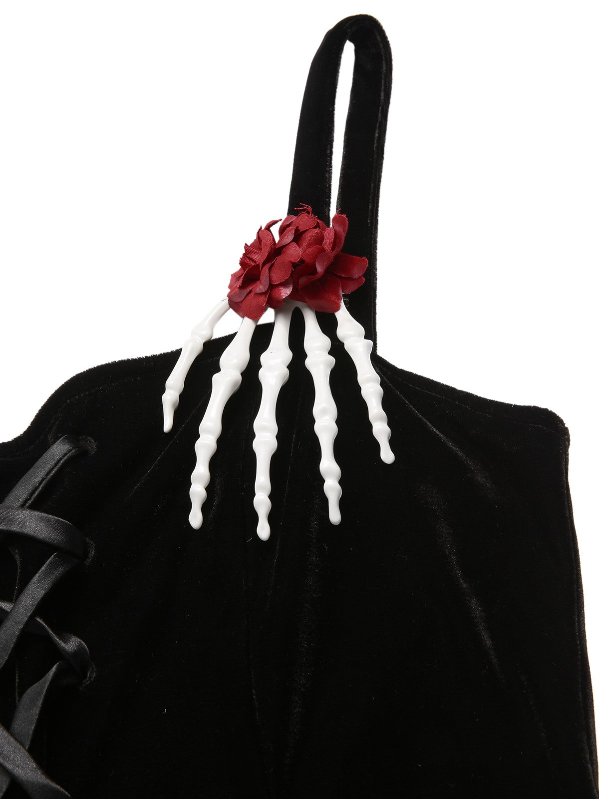 [Pre-Sale] Black 1950s Halloween Skeleton Hand Spiderweb Rose Dress