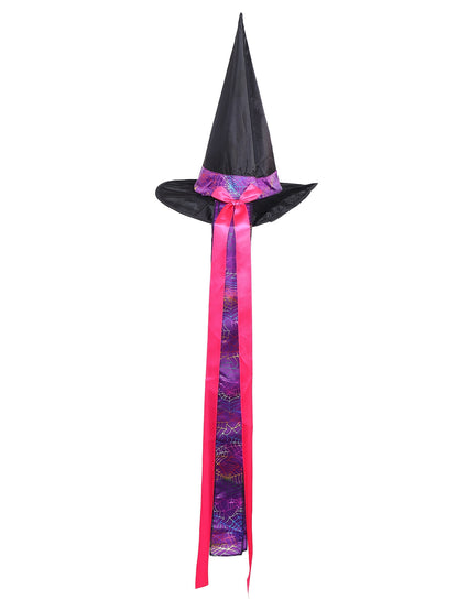 Purple 1970s Halloween Spider Web Witch Lace-Up Dress With Hat