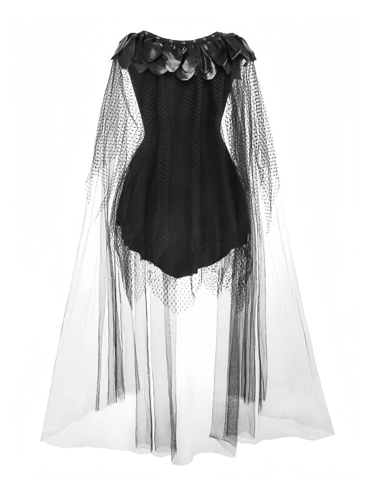 Black 1980s Devil Bat Punk Style Mesh Dress