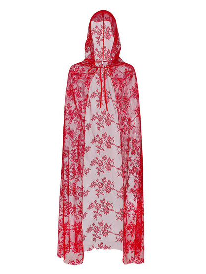 Red 1980s Halloween Mesh Red Riding Hood Dress & Embroidered Cape
