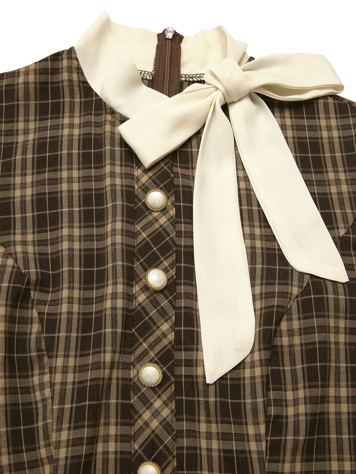 [Pre-Sale] Brown 1960s Plaid Bow Tie Button Swing Dress