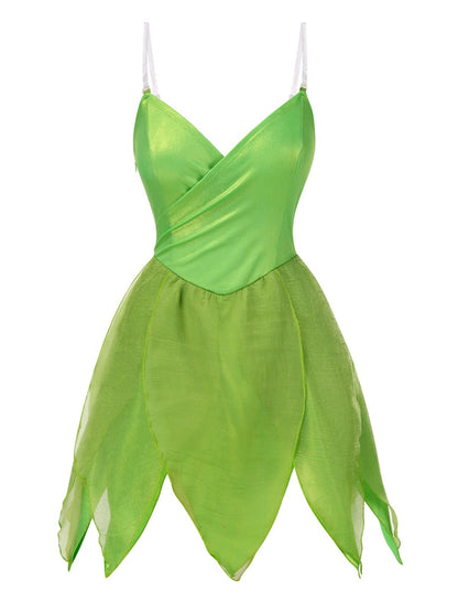 [Pre-Sale] Green 1970s Tinker Bell Fairy Petal Hem Mini Dress