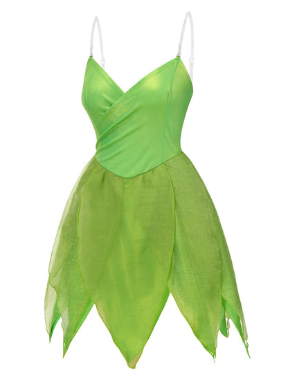 [Pre-Sale] Green 1970s Tinker Bell Fairy Petal Hem Mini Dress