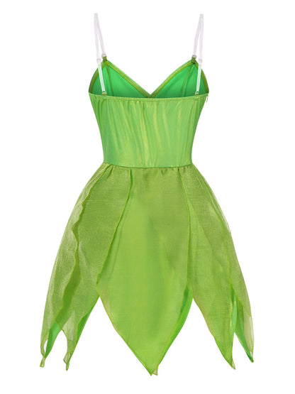 [Pre-Sale] Green 1970s Tinker Bell Fairy Petal Hem Mini Dress