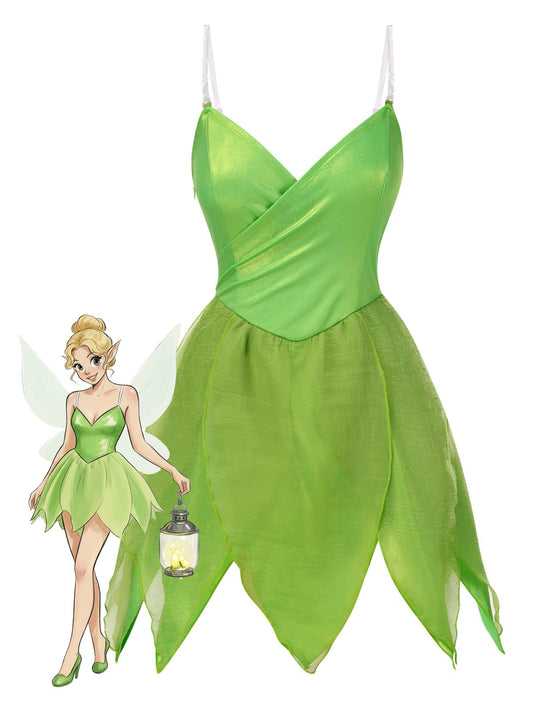 [Pre-Sale] Green 1970s Tinker Bell Fairy Petal Hem Mini Dress