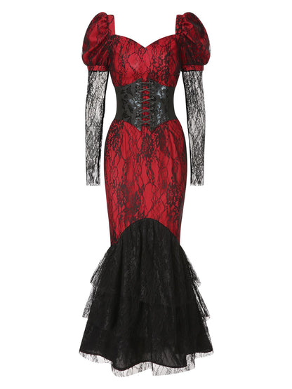 [Pre-Sale] 1930s Sweetheart Lace Puff Sleeve Sheer Fishtail Dress
