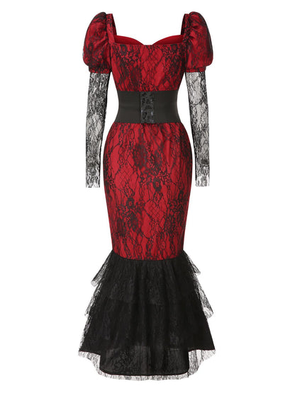 [Pre-Sale] 1930s Sweetheart Lace Puff Sleeve Sheer Fishtail Dress