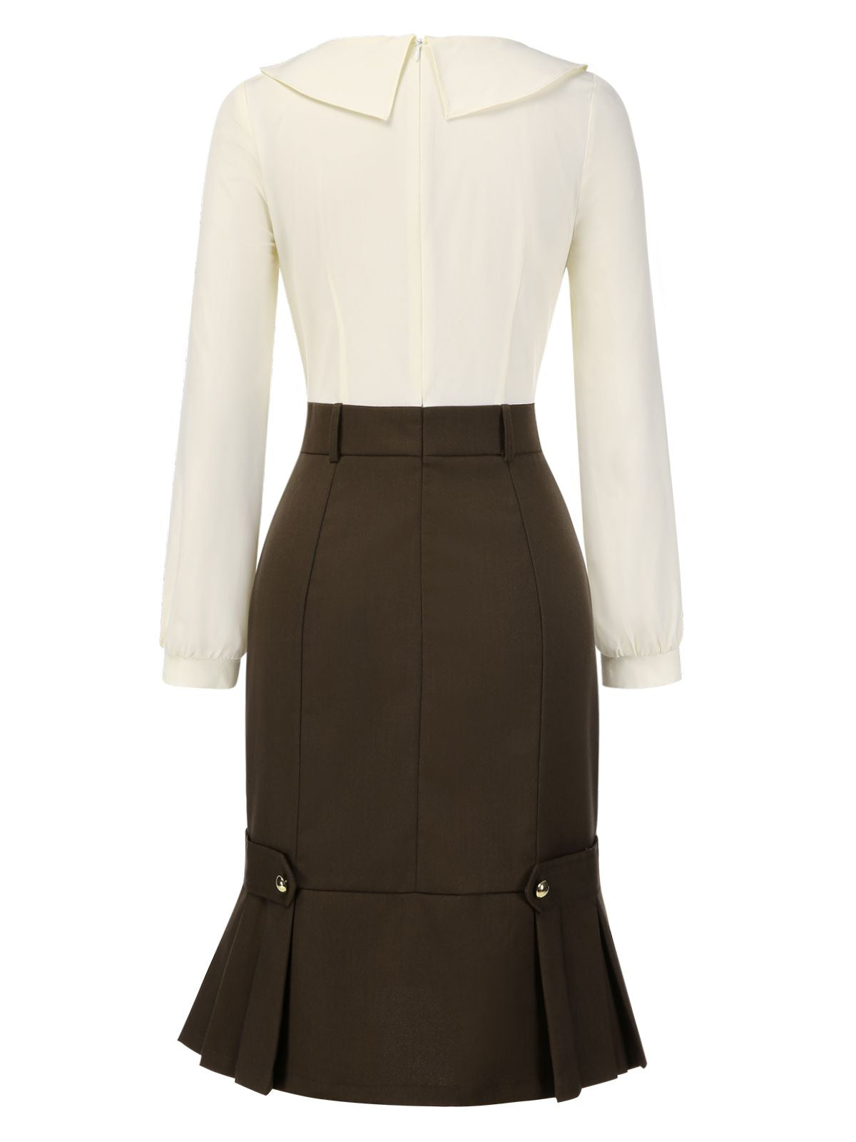 [Pre-Sale] Brown 1960s Contrast Collar Long Sleeve Pencil Dress