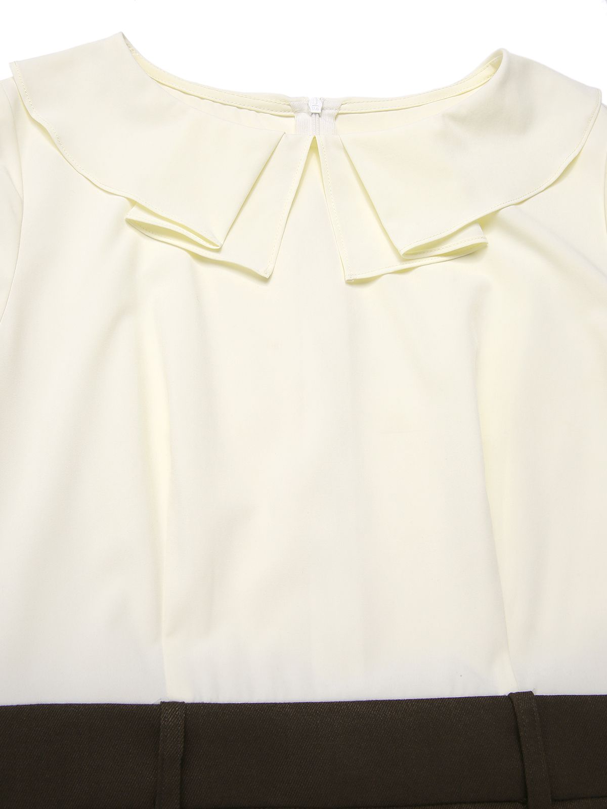 [Pre-Sale] Brown 1960s Contrast Collar Long Sleeve Pencil Dress