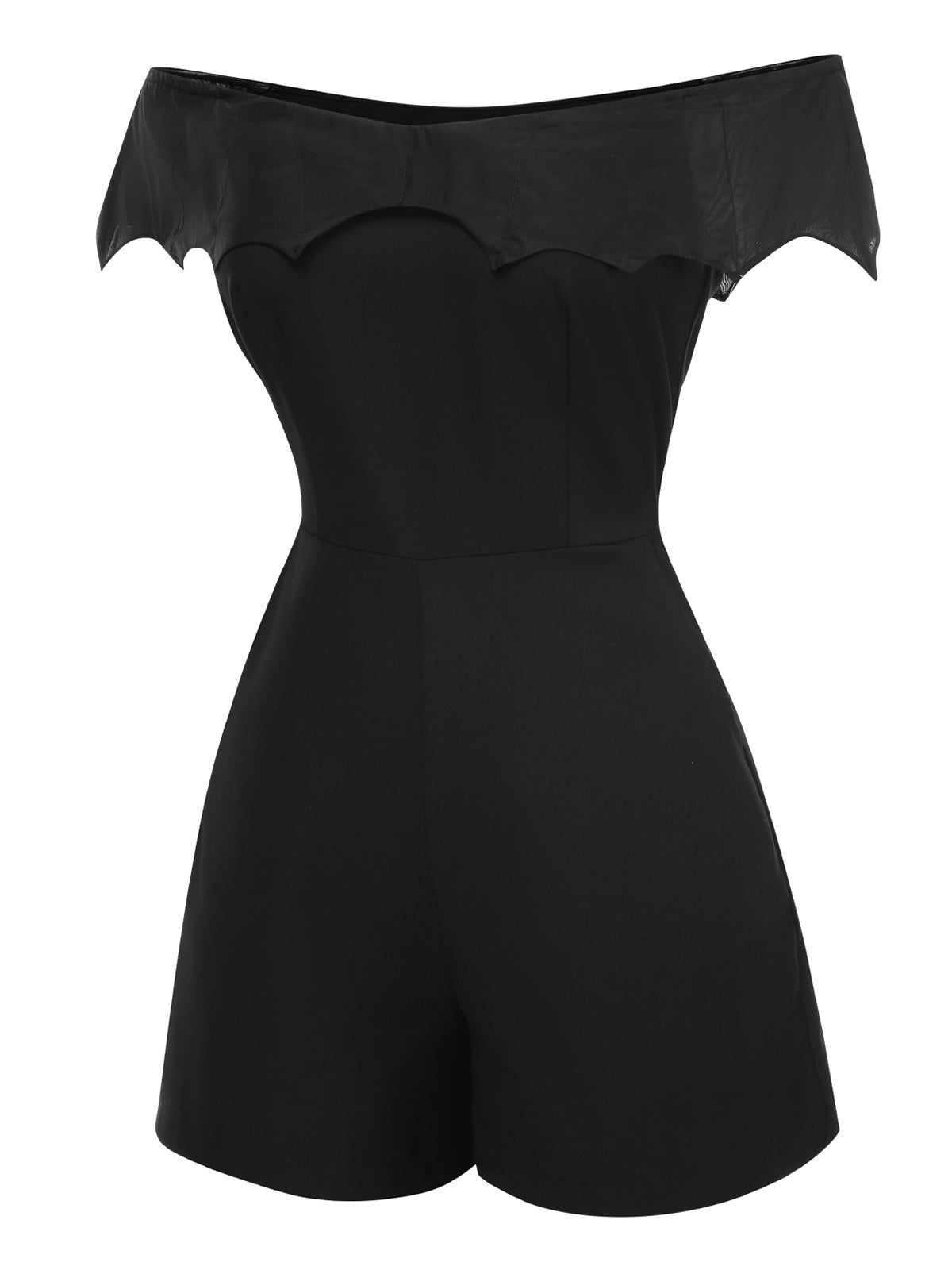 [Pre-Sale] Black 1950s Gothic Bat Off-Shoulder Mesh Romper