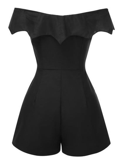 [Pre-Sale] Black 1950s Gothic Bat Off-Shoulder Mesh Romper