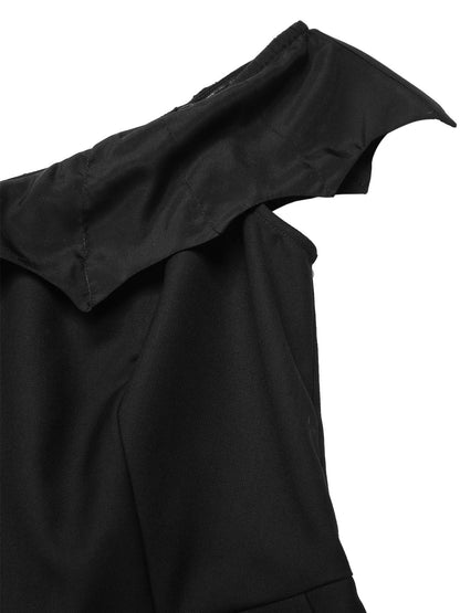 [Pre-Sale] Black 1950s Gothic Bat Off-Shoulder Mesh Romper