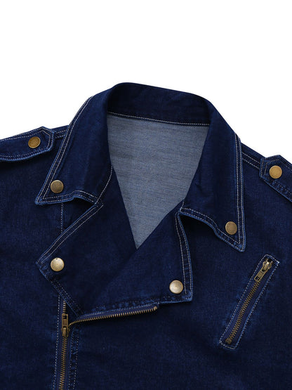 Dark Blue 1950s Denim Button Lapel Jacket