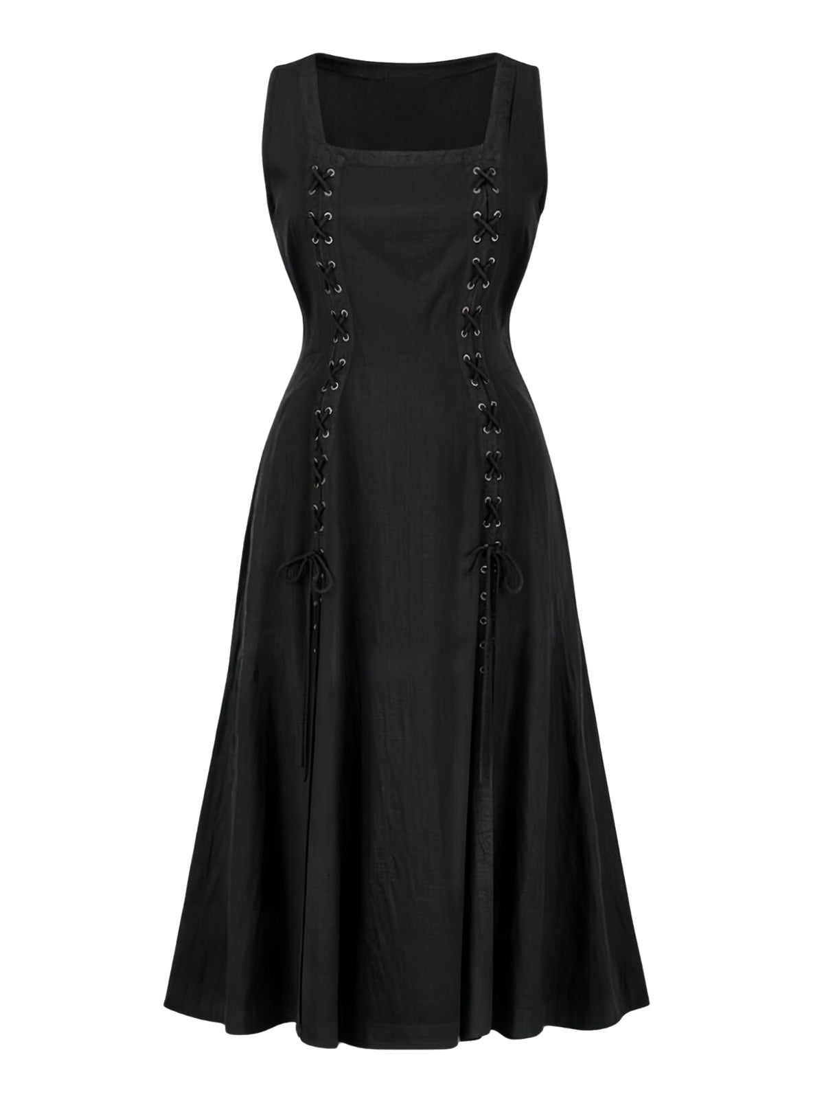 Black 1940s Medieval Renaissance Sleeveless Slit Dress